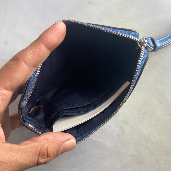 Coach Blue Crossgrain Leather Laser Cut Wristlet - Picture 3 of 5